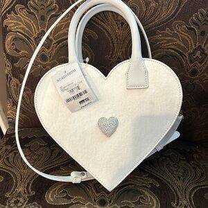 MACH & MACH white satin heart handbag